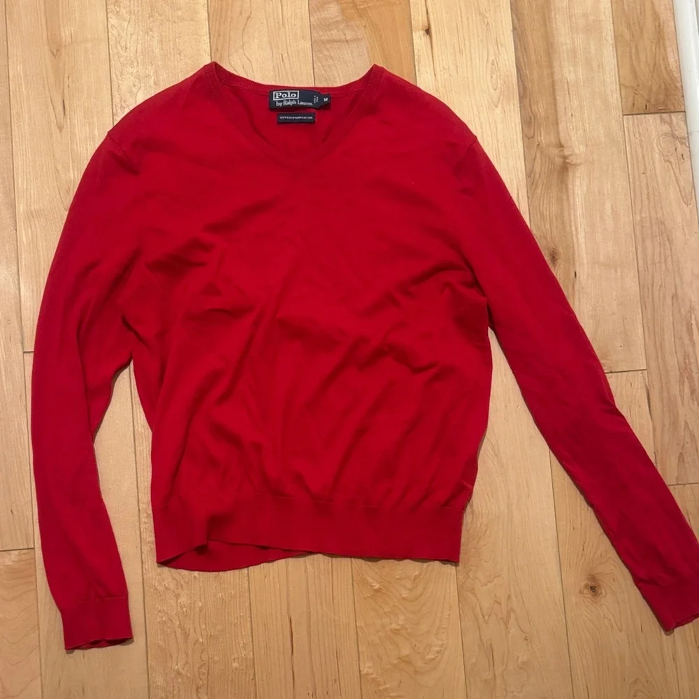 Polo by Ralph Lauren Vibrant Red V-Neck Sweater Like New, Medium - Picture 1 of 3